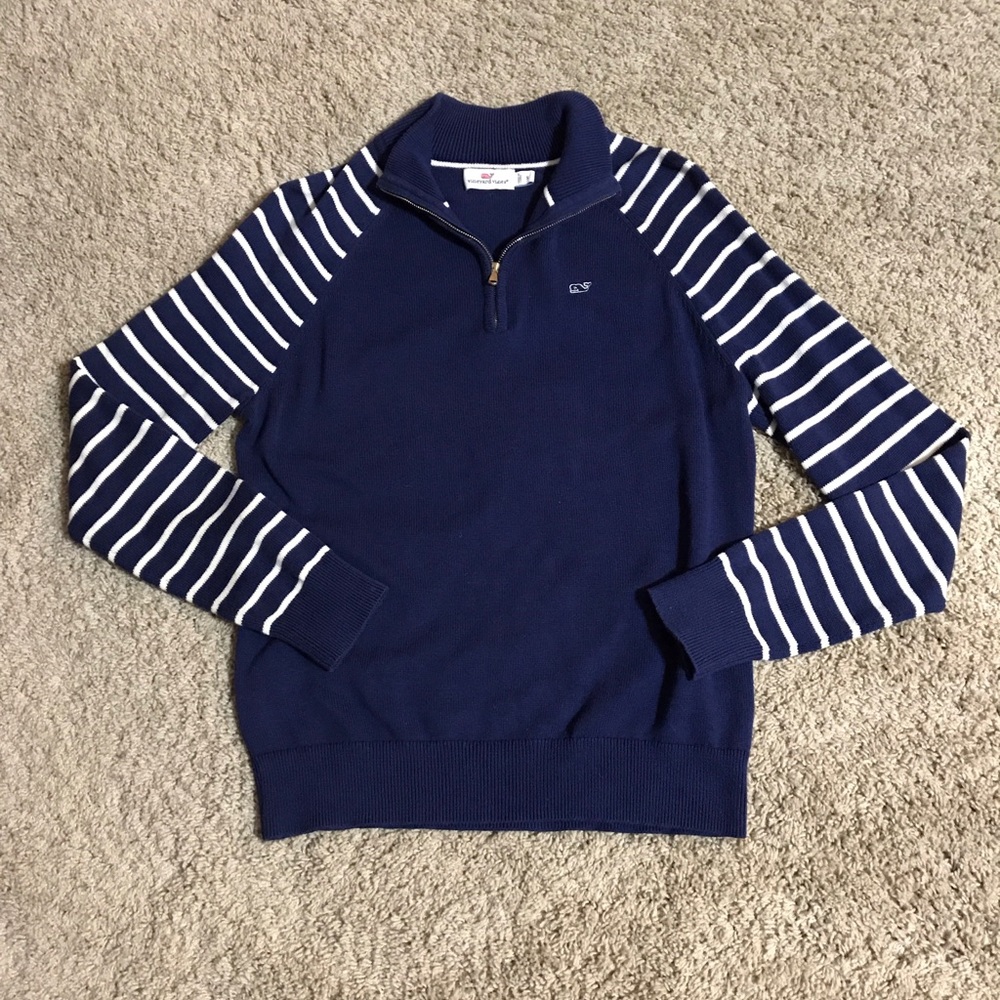 Vineyard Vines Navy and White 1/4 Zip Sweater